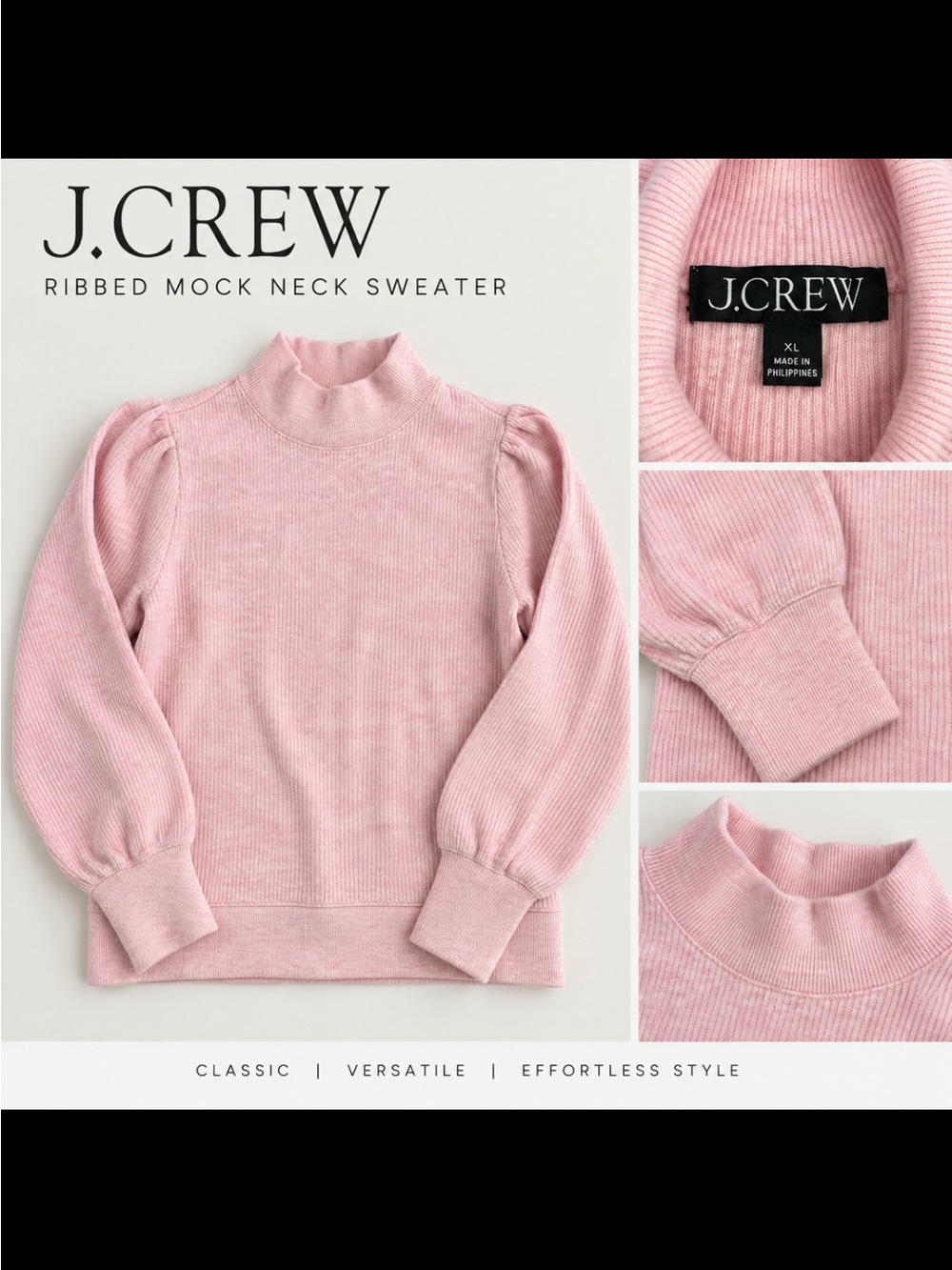 J. Crew Soft Pink Ribbed Mock Neck Sweater